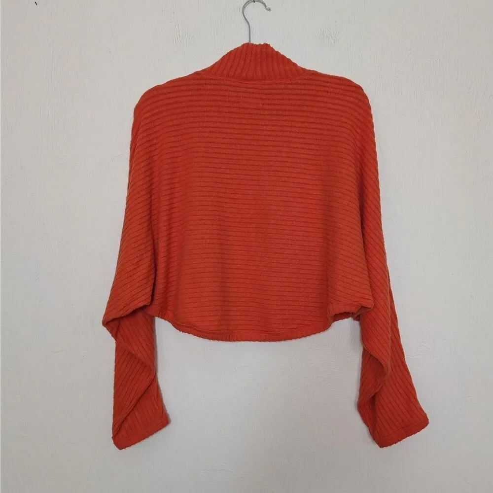 Pilcro Sweater Womens Small Orange Ribbed Turtleneck Dolman Sleeve Cropped